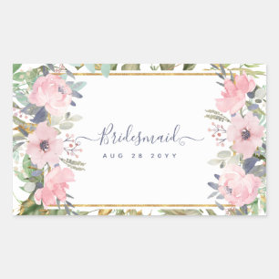 Adesivo Retangular Casamento Boho de Flores Verdejantes Rosa Rubor