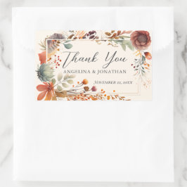 Adesivo Retangular Casamento Boho Floral Outono Vintage Marfim