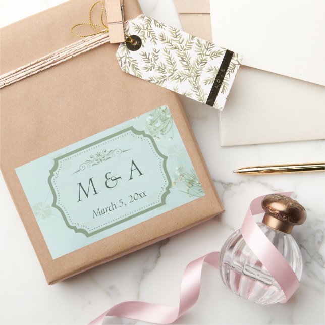 Adesivo Retangular Casamento com Flores Brancas Pastel (Presentear)