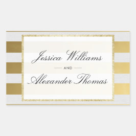 Adesivo Retangular Casamento com Listras de Ouro e Branco Elegante