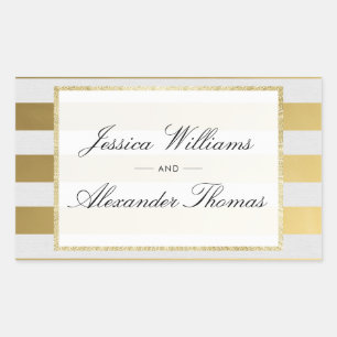 Adesivo Retangular Casamento com Listras de Ouro e Branco Elegante