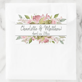 Adesivo Retangular Casamento Cor-de-Água - Rosas Cor-de-Rosa Suave