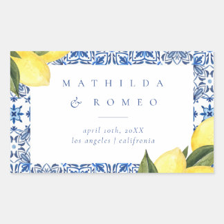 Adesivo Retangular Casamento de Azulejos e Citros do Mediterrâneo Azu