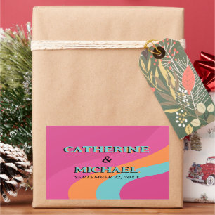 Adesivo Retangular Casamento de diversão Groovy Fuchsia na Retro 70s