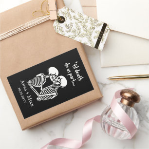 Adesivo Retangular Casamento de Esqueleto Personalizado de Halloween