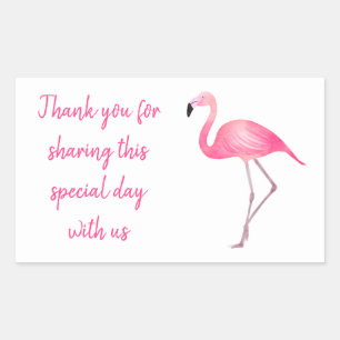Adesivo Retangular Casamento de Flamingo Rosa Tropical de Agradecimen