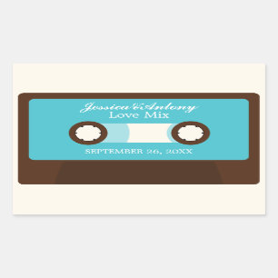 Adesivo Retangular Casamento de Mixtape Retro