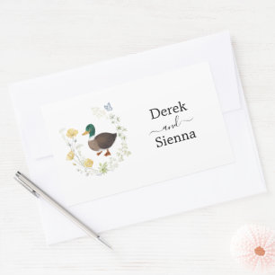 Adesivo Retangular Casamento de Pato-real com Flor Silvestre