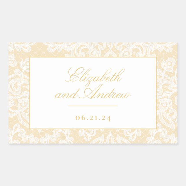 Adesivo Retangular Casamento Elegante de Lace Dourado sofisticado (Frente)