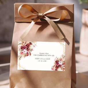 Adesivo Retangular Casamento Floral Borgonha Geométrico Dourado Elega