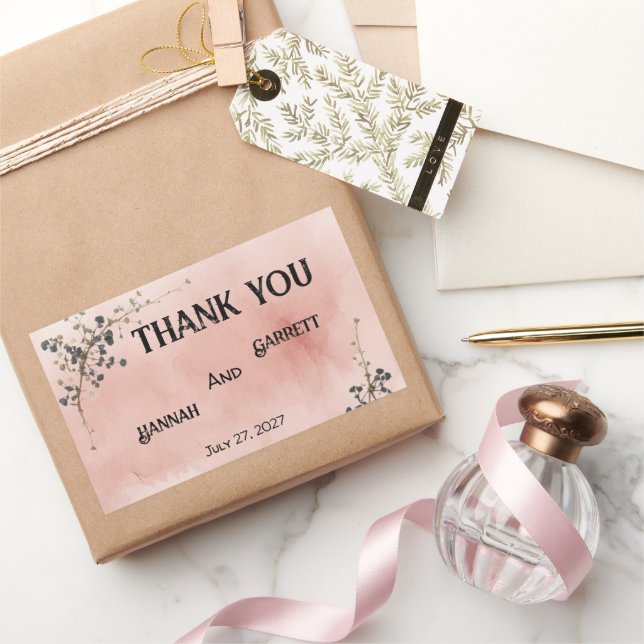 Adesivo Retangular Casamento floral botânico Rosa empoeirado  (Presentear)