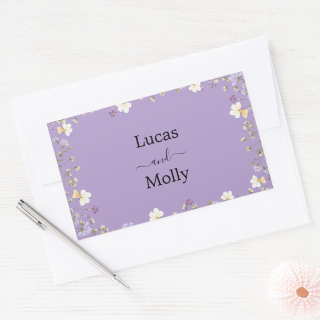 Adesivo Retangular Casamento Floral de Verão com Flor Silvestre Roxa (Envelope)