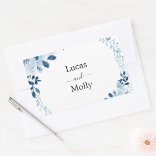 Adesivo Retangular Casamento Floral Francês Azul Moderno