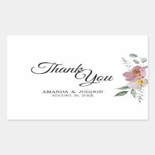 Adesivo Retangular Casamento Floral Rosa e Mauve Vintage Obrigado