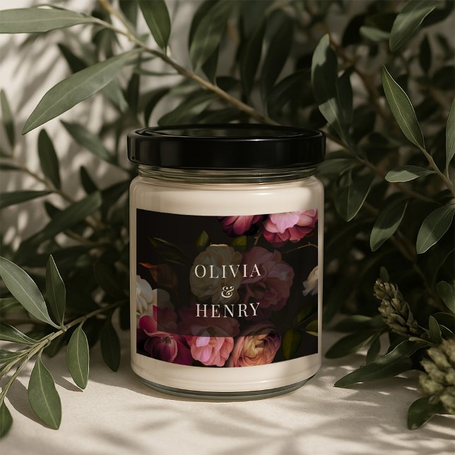 Adesivo Retangular Casamento Floral Temperamental Romântico Escuro Bu (Criador carregado)