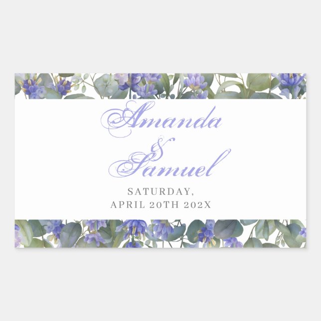 Adesivo Retangular Casamento Romântico de Eucalipto e Lavanda (Frente)