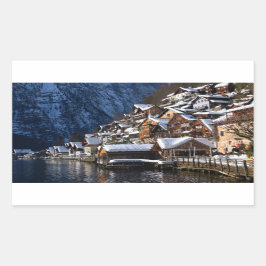 Adesivo Retangular Casas de madeira ao largo de Hallstatt, Áustria