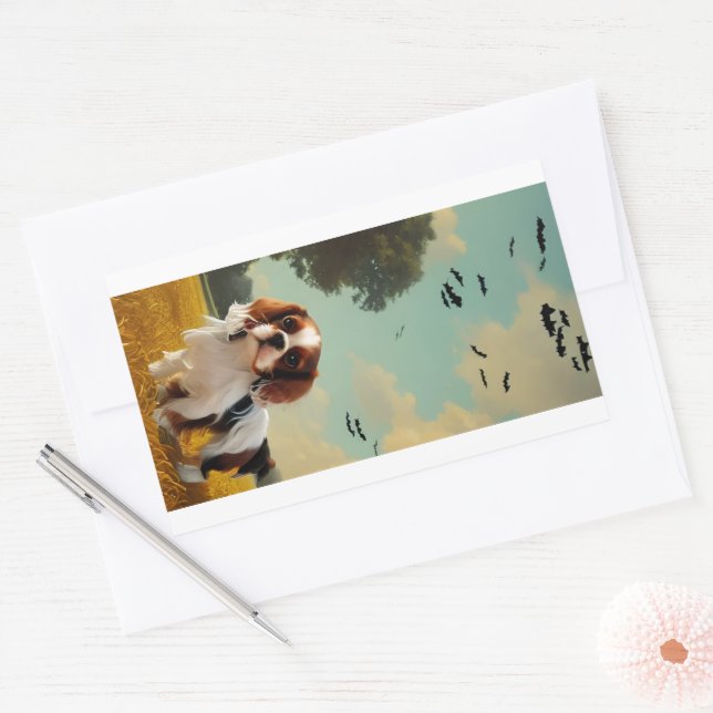 Adesivo Retangular cavaleiro charles spaniel halloween AI (Envelope)