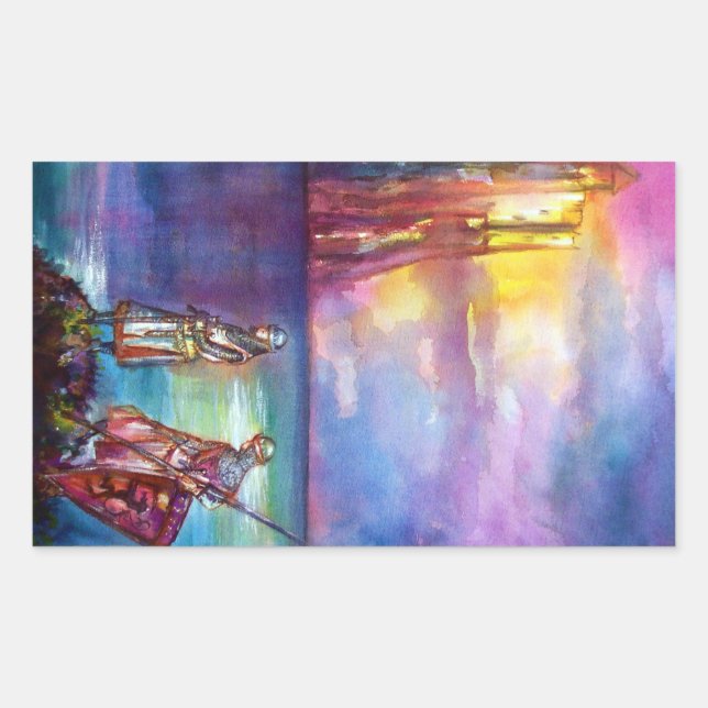 Adesivo Retangular Cavaleiros medievais PENDRAGON,Lago Sunset,Fantasi (Frente)