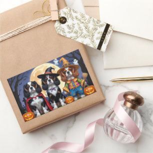 Adesivo Retangular Cavalier King Charles Spaniel Pumpkin Halloween