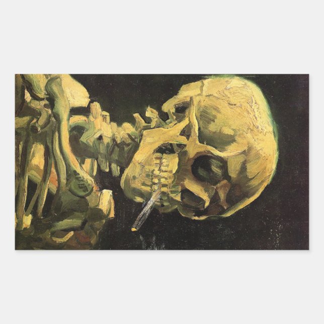 Adesivo Retangular Caveira com Cigarro Aceso por Vincent van Gogh (Frente)