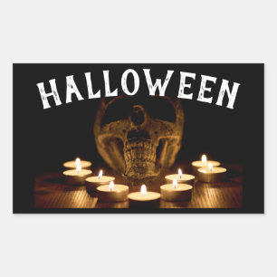 Adesivo Retangular Caveira e Velas do Halloween