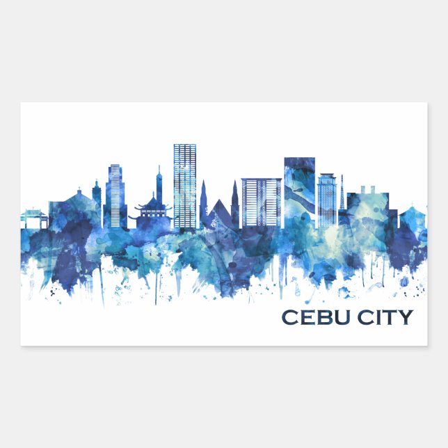 Adesivo Retangular Cebu City Filipinas Skyline Blue (Frente)