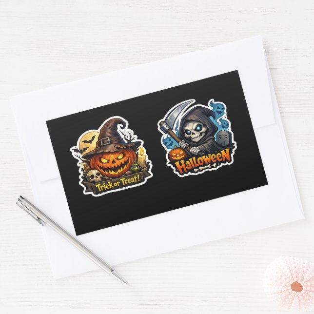 Adesivo Retangular 💀🎃 Ceifador Sombrio Halloween (Envelope)