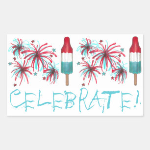 Adesivo Retangular Celebrar o 4º de julho do EUA Fireworks Rocket Pop