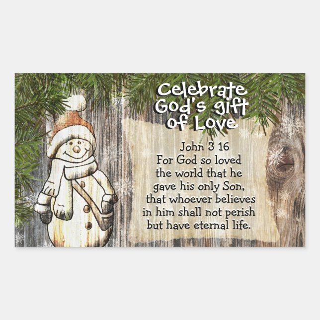 Adesivo Retangular Celebrar o dom do amor de Deus, John 3:16 Natal (Frente)