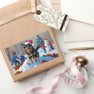 Adesivo Retangular Cena de Natal com Neve do Malinoi Belga