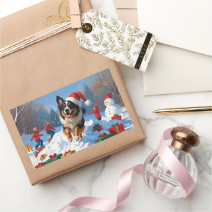 Adesivo Retangular Cena de Neve Festiva Belga de Shepherd Christmas