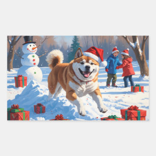 Adesivo Retangular Cena de neve festiva de Natal Akita 