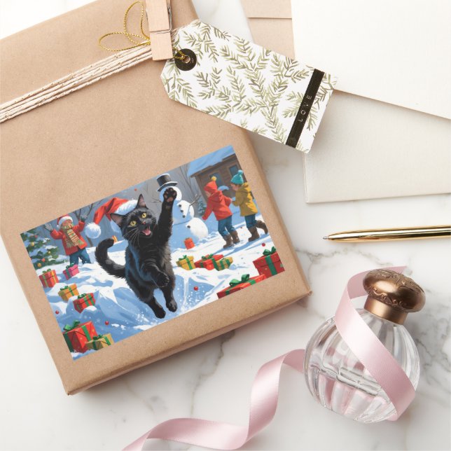 Adesivo Retangular Cena de Neve Festiva de Natal Preto (Presentear)