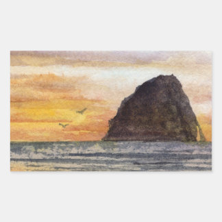 Adesivo Retangular Cena em aquarela do pôr do sol na costa do Oregon 