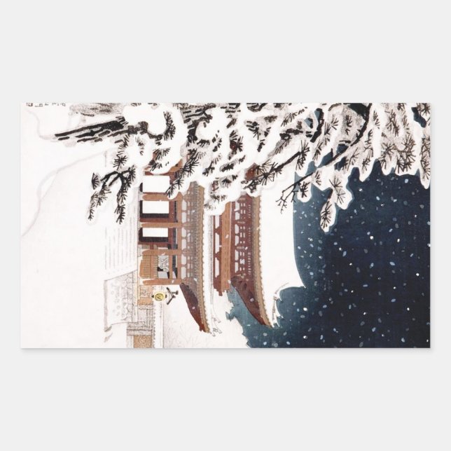 Adesivo Retangular Cenário de inverno legal do japonês Hasui Kawase (Frente)