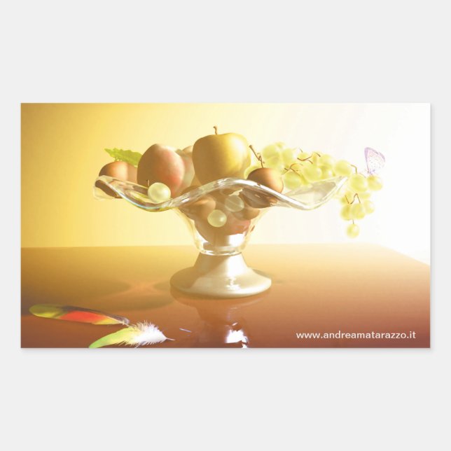 Adesivo Retangular Cesto de vidro com frutas e espuma (Frente)