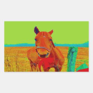 Adesivo Retangular Céu verde, cavalo vermelho do arco: adicione o
