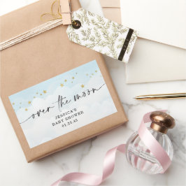 Adesivo Retangular Chá de Bebê Azul Menino Sob a Lua