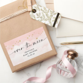 Adesivo Retangular Chá de Bebê Menina Rosa Acima da Lua