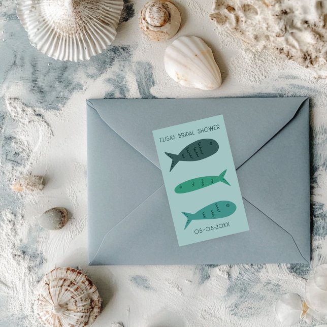 Adesivo Retangular Chá de Noiva Seaside Soiree Peixes Fofos PERSONALI (Seaside Soiree Bridal Shower Cute Fishes CUSTOM Rectangular Sticker
)