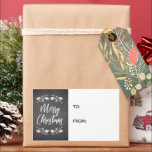 Adesivo Retangular Chalkboard Holly Merry Christmas Gift Label<br><div class="desc">O lado esquerdo desta etiqueta de presente de Natal apresenta as palavras "Feliz Natal" em letras de letra de pincel brancas emolduradas por holly boughs em um fundo de quadro. O lado direito oferece espaço para você escrever em seu nome e no nome do destinatário do presente. Veja nossas coleções...</div>