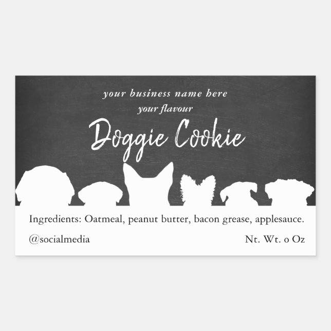 Adesivo Retangular Chalkboard, silhuetas de cão, biscoito de cachorro (Frente)