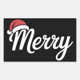 Adesivo Retangular Chapéu de Natal Vermelho Preto Ousado Feliz Natal