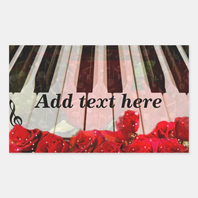 Adesivo Retangular Chaves de Piano, Rosas e Notas de Música_ (Frente)