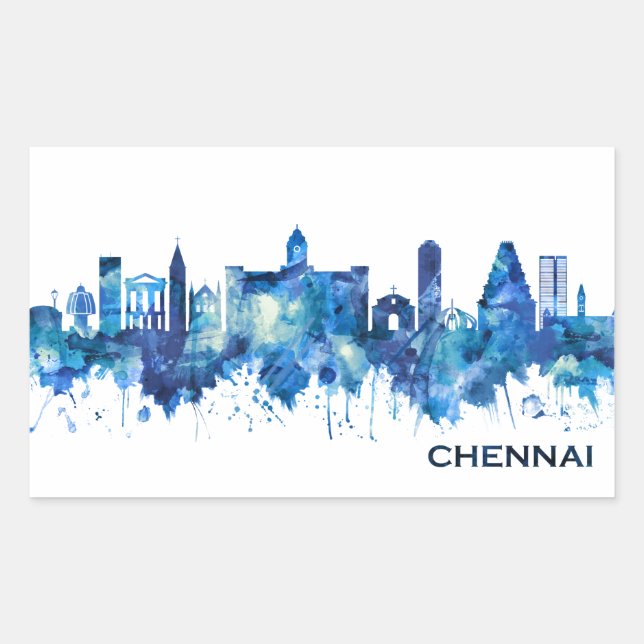 Adesivo Retangular Chennai Tamil Nadu Skyline Blue (Frente)