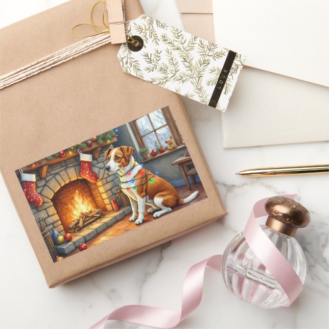 Adesivo Retangular Chesapeake Bay Terrier Fireplace Christmas Lights (Presentear)