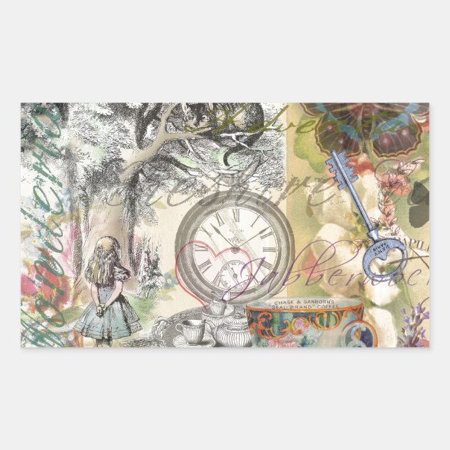 Adesivo Retangular Cheshire Cat Alice Wonderland Classic (Frente)