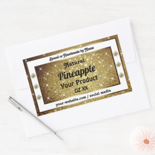 Adesivo Retangular Chic Dourado Glitter Stars Rótulos do Produto Rino