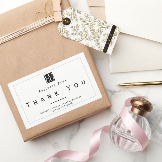 Adesivo Retangular Chic Minimalist Thank You Business Logo White (Presentear)